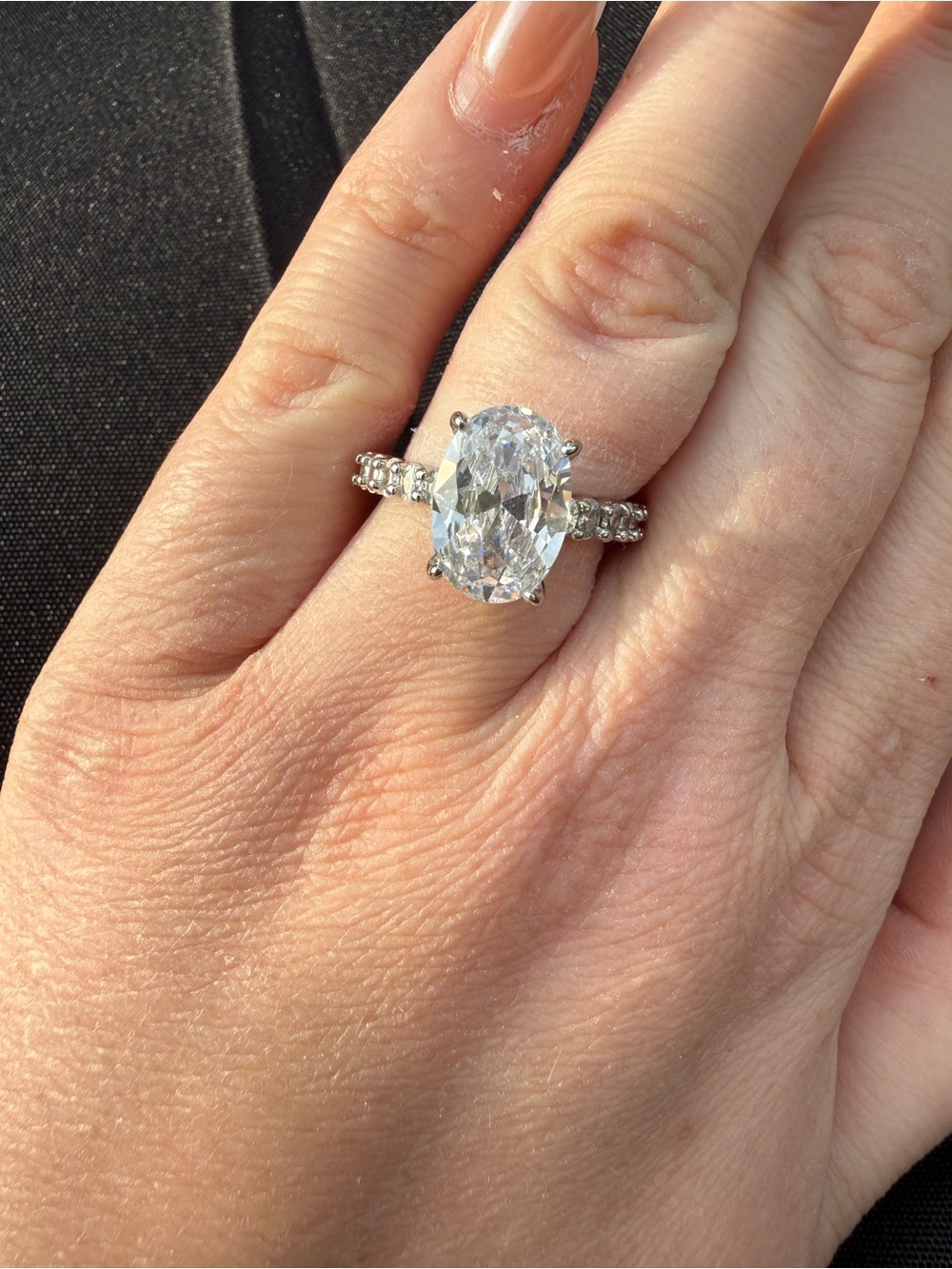 Oval Solitaire Engagement Ring in Silver with Clear Center Stone